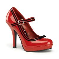 Sale SECRET-15 Pin Up Couture Damen High Heels Mary Jane Plateaupumps Samtbesatz rot Lack 36