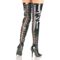 SEDUCE-3063 Pleaser High-Heels Overkneestiefel Schnürung hinten schwarz Lack