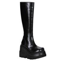 Sale SHAKER-100 DemoniaCult stacked wedge platform knee high boot black matte 37