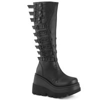 Sale SHAKER-232 Damenia Damen Keilplateaustiefel Totenkopfschnallen schwarz Lederlook 40