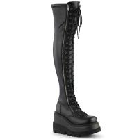 Sale SHAKER-374 DemoniaCult wedge platform high heels stretch thigh high boot black matte 41