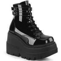 Sale SHAKER-52 DemoniaCult wedge platform lace-up ankle boot black patent 40