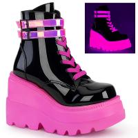 Sale SHAKER-52 DemoniaCult lace-up front ankle boot straps black patent-UV neon pink 42