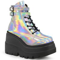 Sale SHAKER-52 DemoniaCult lace-up front ankle boot ankle straps silver hologram 39