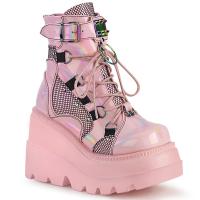 Sale SHAKER-60 DemoniaCult wedge platform lace-up front ankle boot baby pink hologram 39