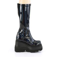 Sale SHAKER-65 DemoniaCult Damen Keil Plateau Stiefel schwarz Hologramm Stretch Lack 36