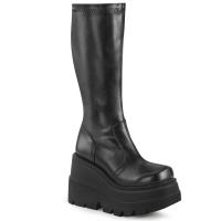 Sale SHAKER-65 DemoniaCult Kniehohe Damen Keil Plateau Stiefel schwarz Stretch Lederoptik 39