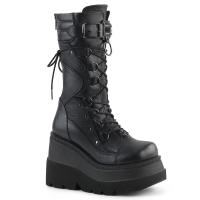 Sale SHAKER-70 DemoniaCult halbhohe Damen Keil-Plateau Schnürstiefel Spikes schwarz 41