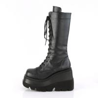 Sale SHAKER-72 DemoniaCult Damen Keil-Plateau Kniehohe Schnür-Stiefel schwarz Lederoptik 39