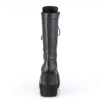 Sale SHAKER-72 DemoniaCult Damen Keil-Plateau Kniehohe Schnür-Stiefel schwarz Lederoptik 39