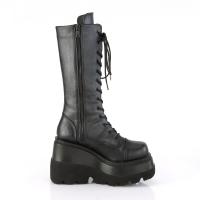 Sale SHAKER-72 DemoniaCult Damen Keil-Plateau Kniehohe Schnür-Stiefel schwarz Lederoptik 39