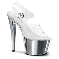 SKY-308 Pleaser high heels platform ankle strap sandal transparent silver chrome