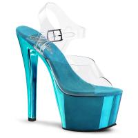 SKY-308 Pleaser high heels platform ankle strap sandal transparent turquoise chrome