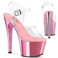 SKY-308CHRS Pleaser Damen High-Heels Plateausandaletten klar babypink Chrom AB Strass