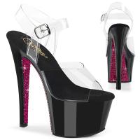 SKY-308CRS Pleaser high heels platform sandal clear black hot pink contrast rhinestones