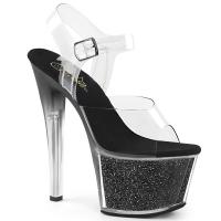 SKY-308G-T Pleaser tinted high heels platform ankle strap sandal clear black multi glitter