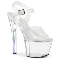 SKY-308N-RBH Pleaser vegan womens platform ankle strap sandal hologram TPU clear