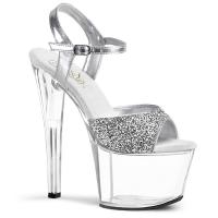 SKY-310 Pleaser High-Heels Plateausandaletten silber Glitter transparent