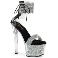 SKY-327RSI Pleaser vegane High Heels Plateausandaletten schwarz silber Multi Strass