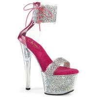 SKY-327RSI Pleaser vegane High Heels Plateausandaletten hotpink silber Multi Strass