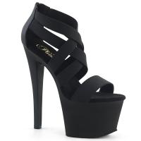 SKY-369 Pleaser high heels platform criss-cross close back sandal black elastic band