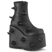 Sale SLAY-77 DemoniaCult vegane Damen Keilplateaustiefeletten Hörnchen schwarz matt