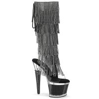 SPECTATOR-2017RSF Pleaser vegan high heels knee high boot chrome fringe clear black