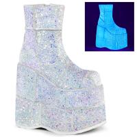 STACK-201G Demonia platform ankle boot patching details white multi glitter