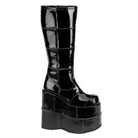 Sale STACK-301 Demonia platform knee boot goth punk patching details black patent 44