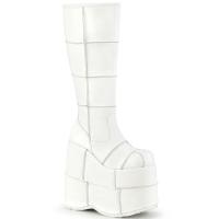 STACK-301 Demonia platform knee boot goth punk patching details white matte