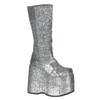 Sale STACK-301G Demonia platform knee boot patching details silver glitter 42