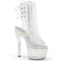 STARDANCE-1018C-7 Pleaser High-Heels Plateaustiefeletten transparent mit Strass