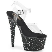 STARDANCE-708 Pleaser round stiletto high heels ankle strap sandal multi size rhinestones clear black