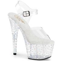 STARDANCE-708 Pleaser round stiletto high heels ankle strap sandal multi size rhinestones clear