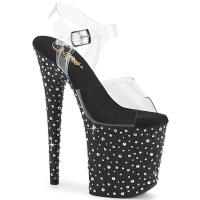 STARDANCE-808 Pleaser high heels ankle strap sandal clear black multi rhinestones