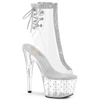 STARDUST-1018C-2RS Pleaser Damen High Heels Plateaustiefeletten Strass transparent