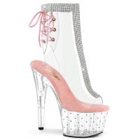 STARDUST-1018C-2RS Pleaser Damen High Heels Plateaustiefeletten Strass klar babypink