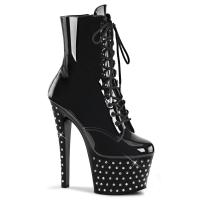 STARDUST-1020-7 Pleaser High-Heels Plateaustiefeletten schwarz Lack mit Strass