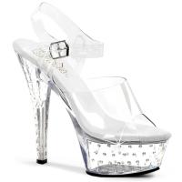 STARDUST-608 Pleaser high heels platform ankle strap sandal clear with rhinestones