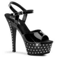 STARDUST-609 Pleaser high heels platform ankle strap sandal black patent with rhinestones