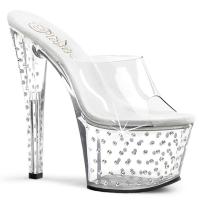 STARDUST-701 Pleaser high heels platform slide transparent with rhinestones