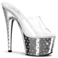 STARDUST-701 Pleaser High-Heels Plateaupantoletten klar silber Chrom mit Strass