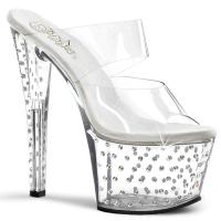 Sale STARDUST-702 Pleaser high heels platform two band slide transparent with rhinestones 41