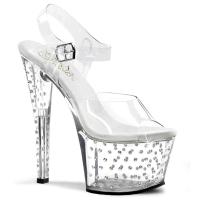 STARDUST-708 Pleaser high heels platform ankle strap sandal clear with rhinestones