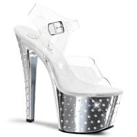 STARDUST-708 Pleaser High-Heels Plateausandaletten klar silber Chrom mit Strass