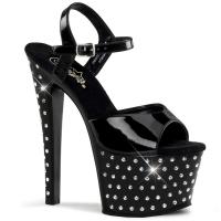 STARDUST-709 Pleaser high heels platform sandal black patent with rhinestones
