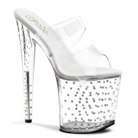 STARDUST-802 Pleaser High-Heels Doppelriemen Plateaupantoletten klar mit Strass