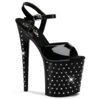 STARDUST-809 Pleaser High-Heels 20cm Absatz Plateausandaletten schwarz Lack Strass