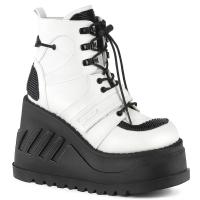 STOMP-13 vegan wedge platform lace-up front ankle boot quilted front white matte