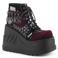 Sale STOMP-18 DemoniaCult wedge platform bootie black patent burgundy velvet 36